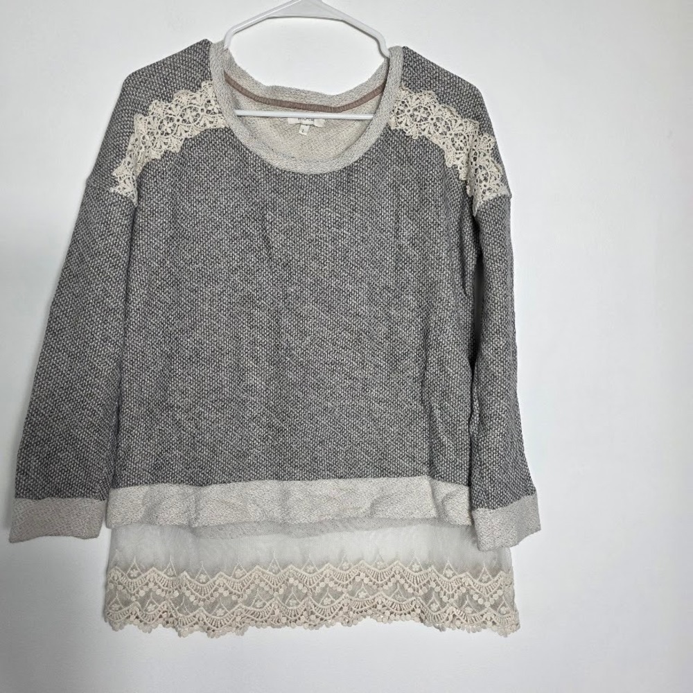 Maurice Gray‎ Lace Shoulder Tunic Layered Look Sweater Womens Size L